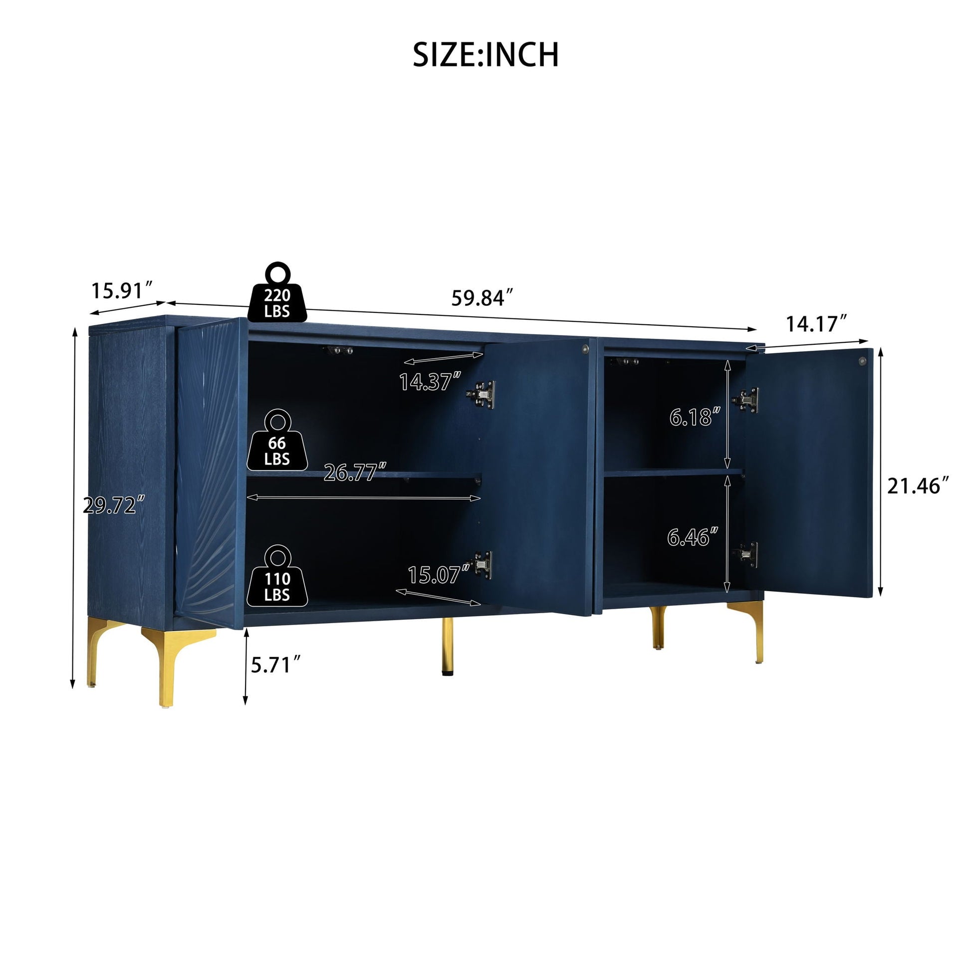 Modern 4 Door Sideboard With Creative Carved Surface And Adjustable Shelves Home Essentials