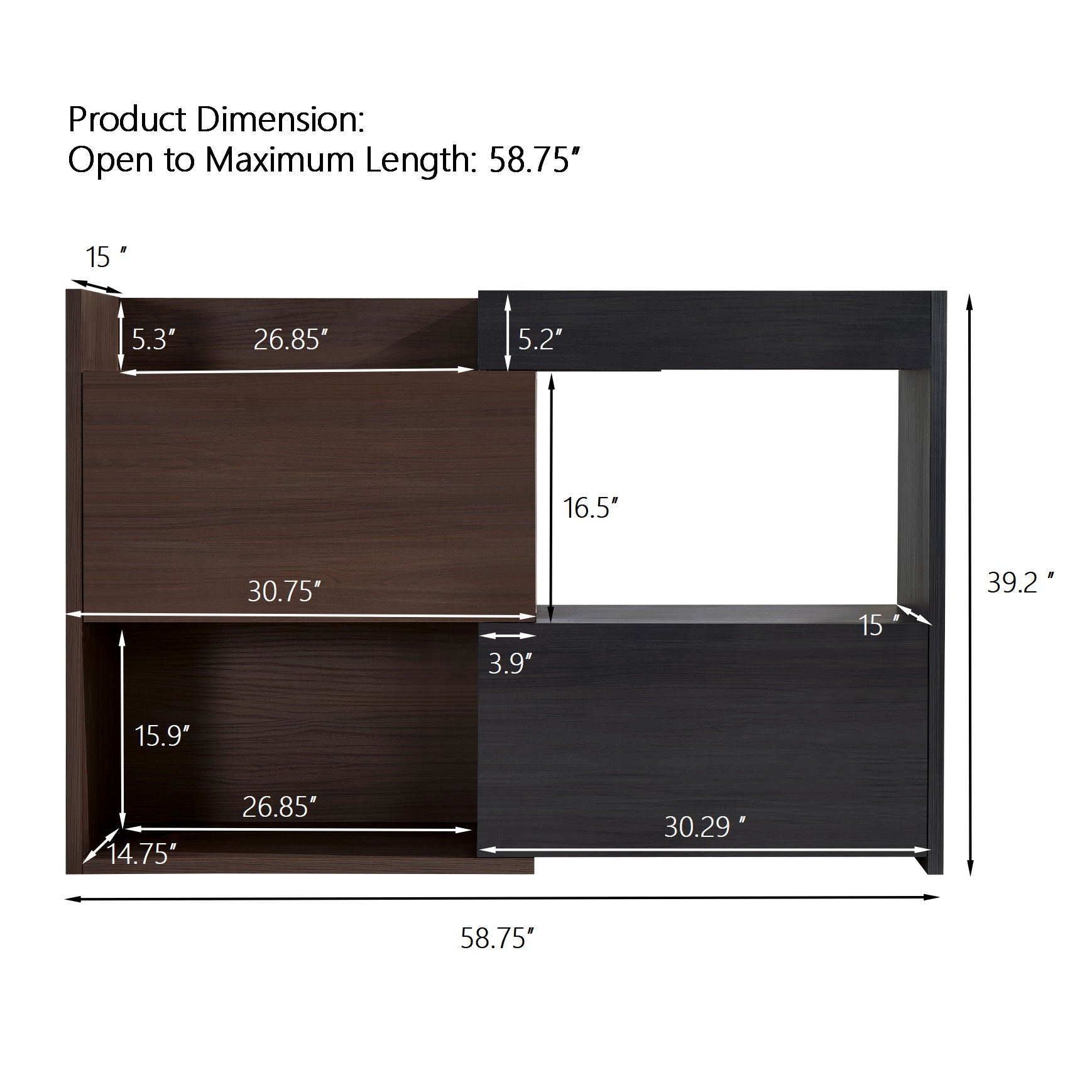 Modern Extendable & Rotating Cabinet With Drawer And Flip Doors For Versatile Storage - Black / Dark Walnut Hearth and Haven