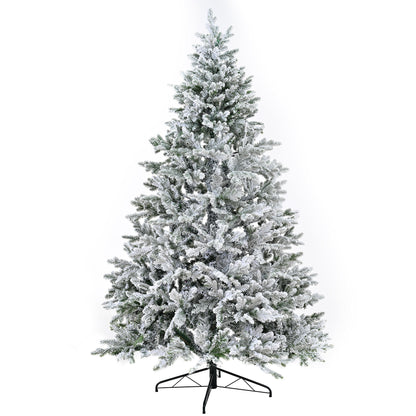 7Ft Snow Flocked Hinged Artificial Christmas Tree With Fluffy Branches And Snow Tips - White Daily Nest
