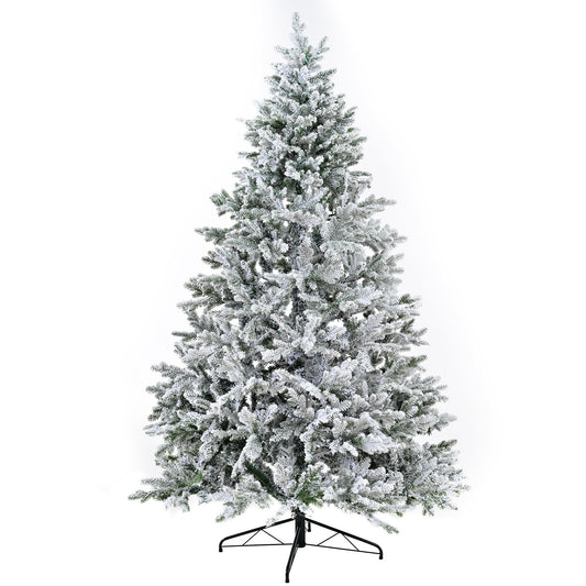 7Ft Snow Flocked Hinged Artificial Christmas Tree With Fluffy Branches And Snow Tips - White Daily Nest