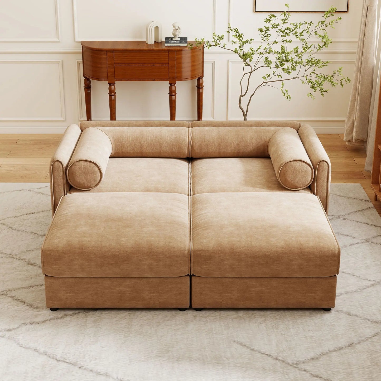 Contemporary Elegant White Chenille Sofa With Storage And Ottoman Home Essentials