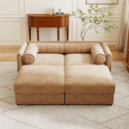 Contemporary Elegant White Chenille Sofa With Storage And Ottoman Home Essentials