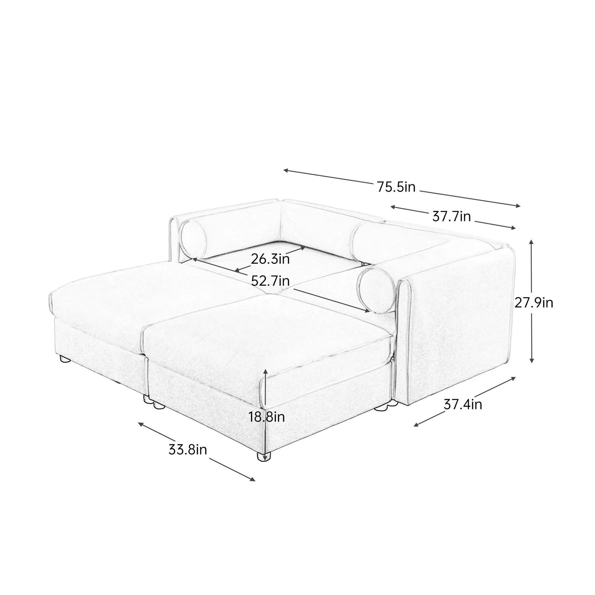 Contemporary Elegant White Chenille Sofa With Storage And Ottoman Home Essentials