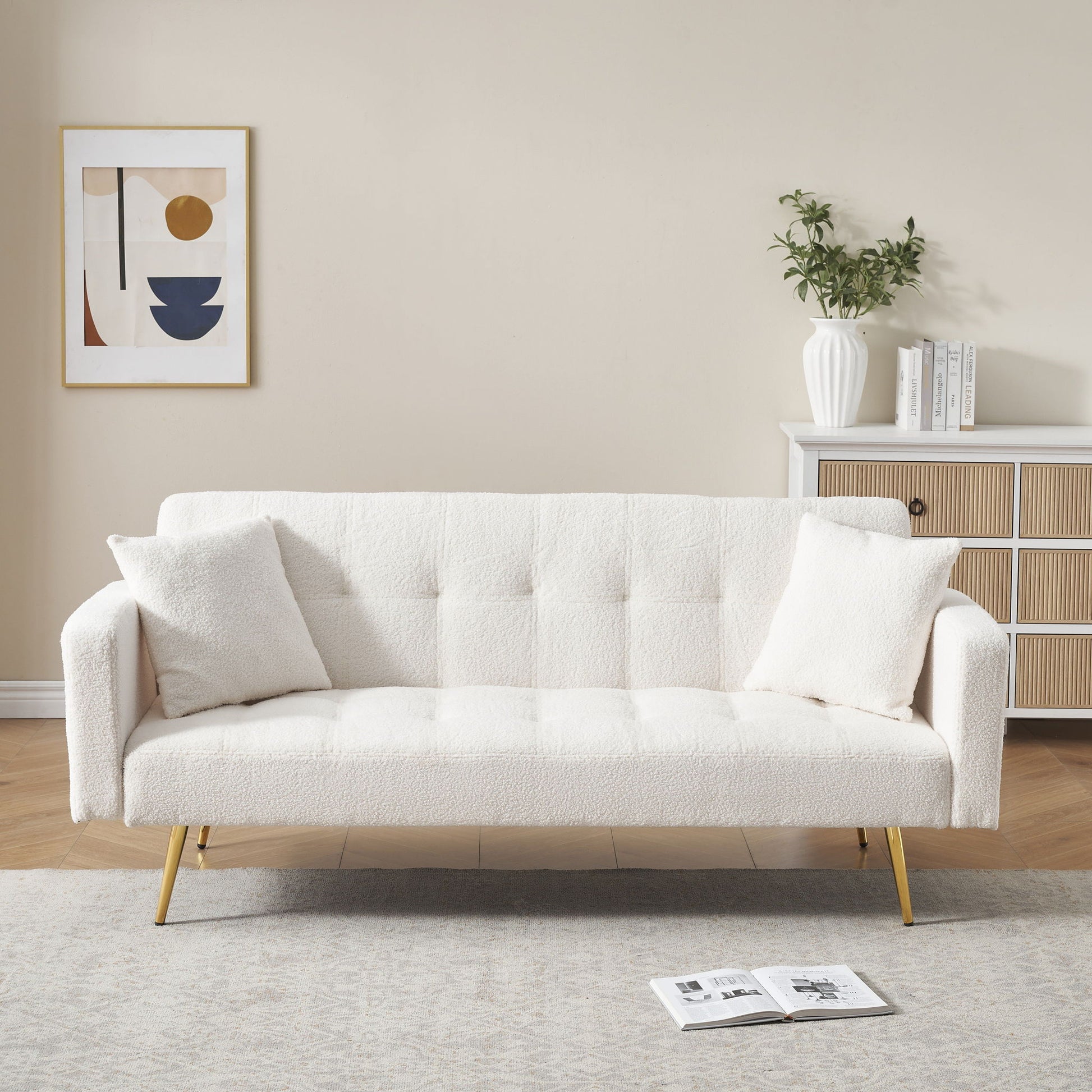 Teddy Fleece Sofa Bed With Luxurious Throw Pillows Home Essentials