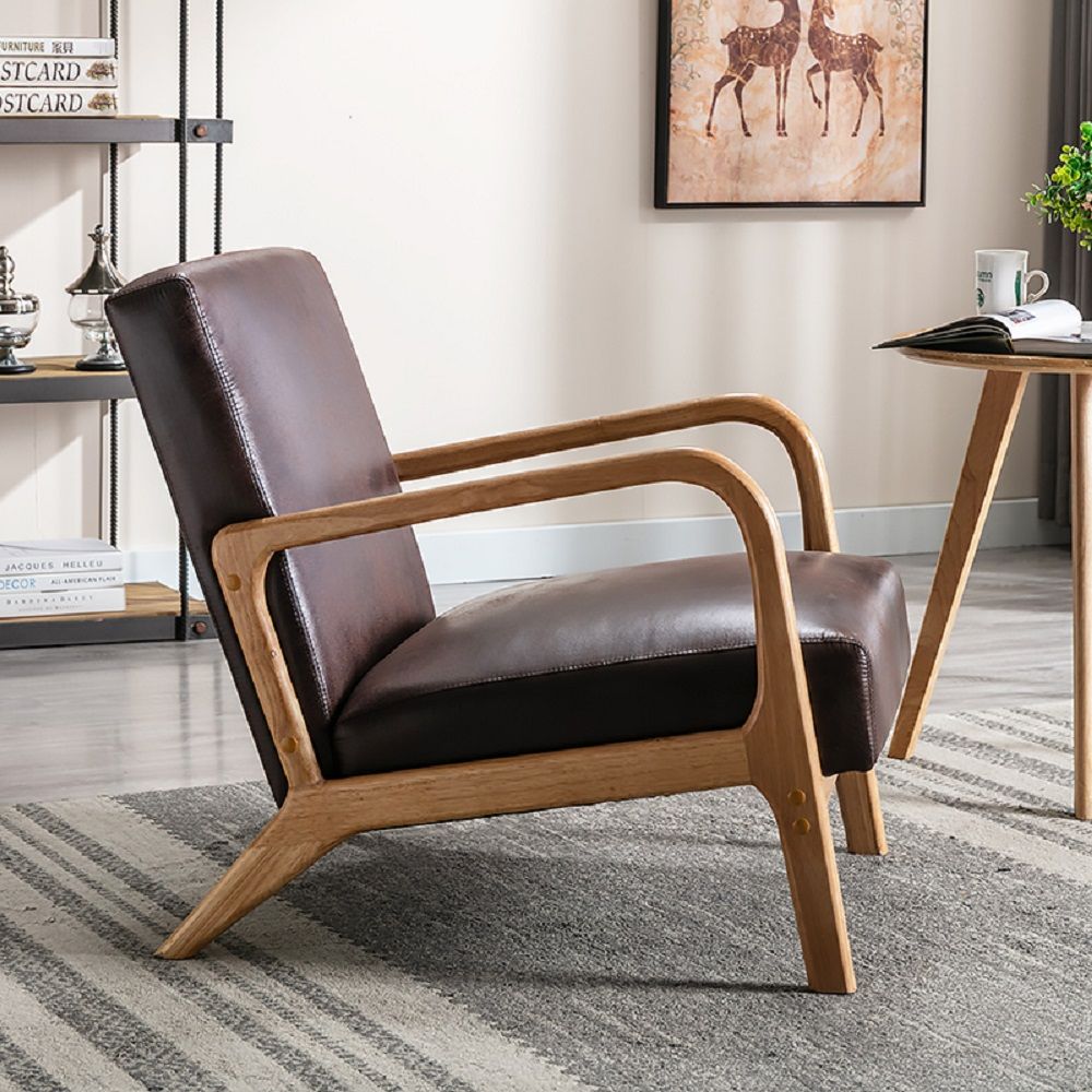 Classic Mid-Century Modern Accent Chairs, Open Framed Armchair With Cushioning Brown - Dark Brown US Pride