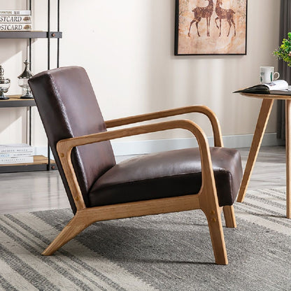 Classic Mid-Century Modern Accent Chairs, Open Framed Armchair With Cushioning Brown - Dark Brown US Pride