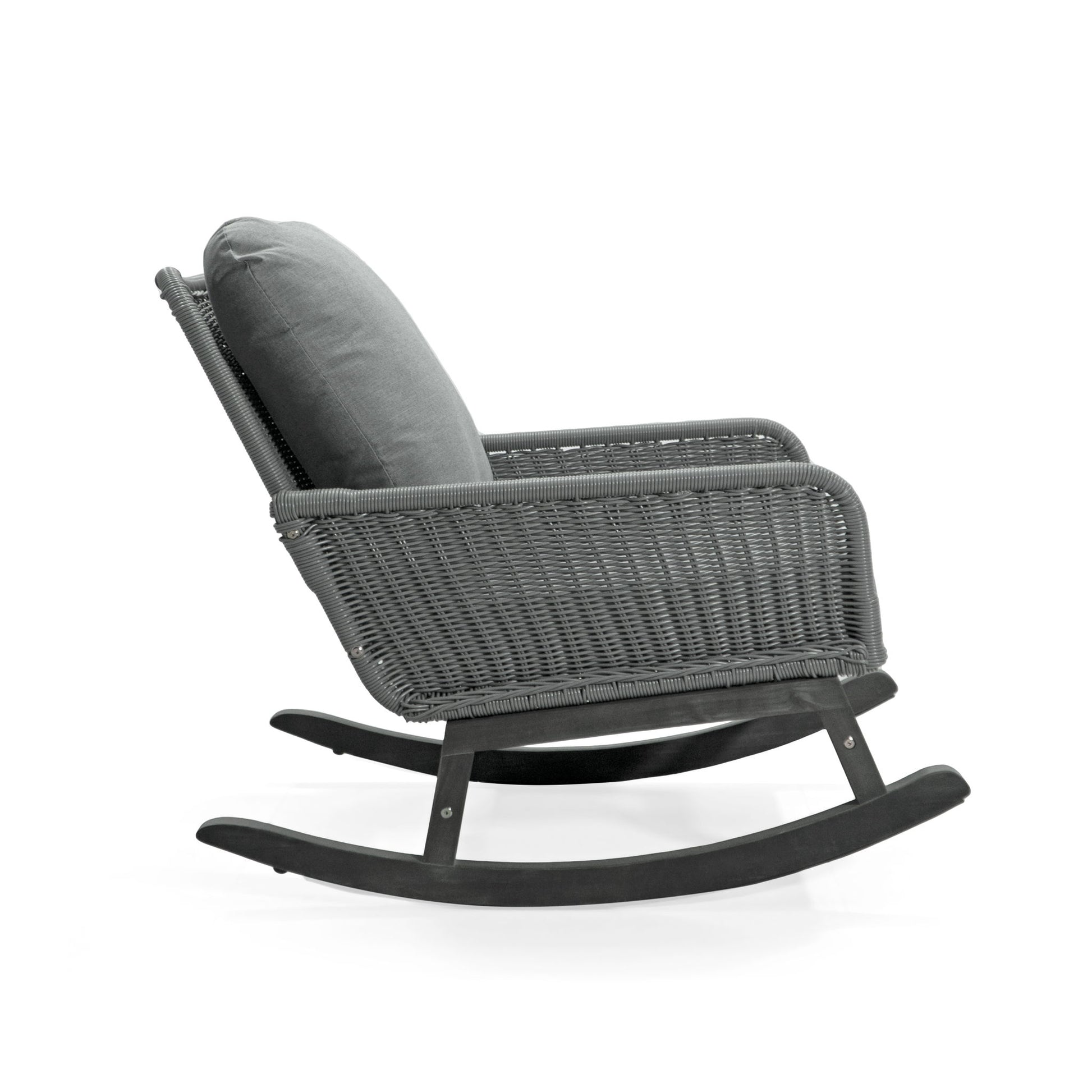 Modern 3 Piece Outdoor Seating Set With Cushioned Rattan Rocking Chairs And Wooden Accent Table Noble House