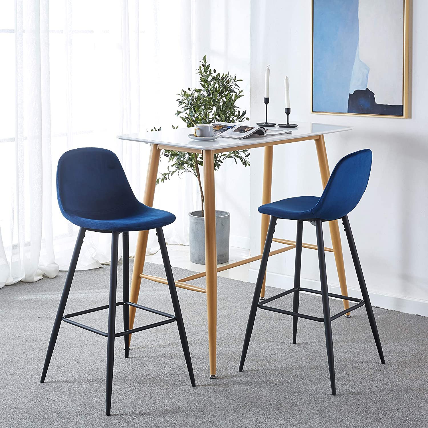 Velvet Barstool With Back (Set of 2) Home Essentials