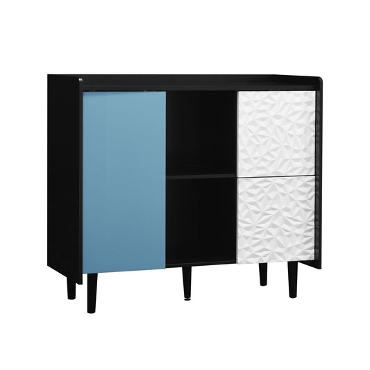 Modern Sideboard Buffet Cabinet With Red Doors And Unique Panel Styling Home Essentials
