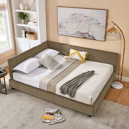 Mid-Century Storage Upholstered Tufted Bed Frame With Backrest And Armrests Home Essentials
