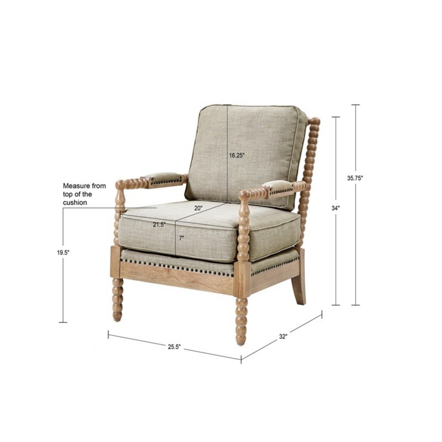 Arm Chair With Open Back Spindle Design, Padded Armrests JLA