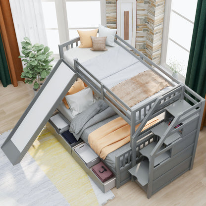 Bunk Bed With Storage Staircase, Slide, Desk, Drawers, And Shelves Hearth and Haven