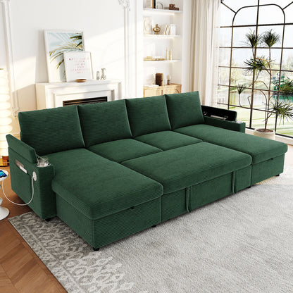 U Shaped Sectional Sofa Bed With Storage Chaise Lounges, USB Ports, And Cup Holders Hearth and Haven