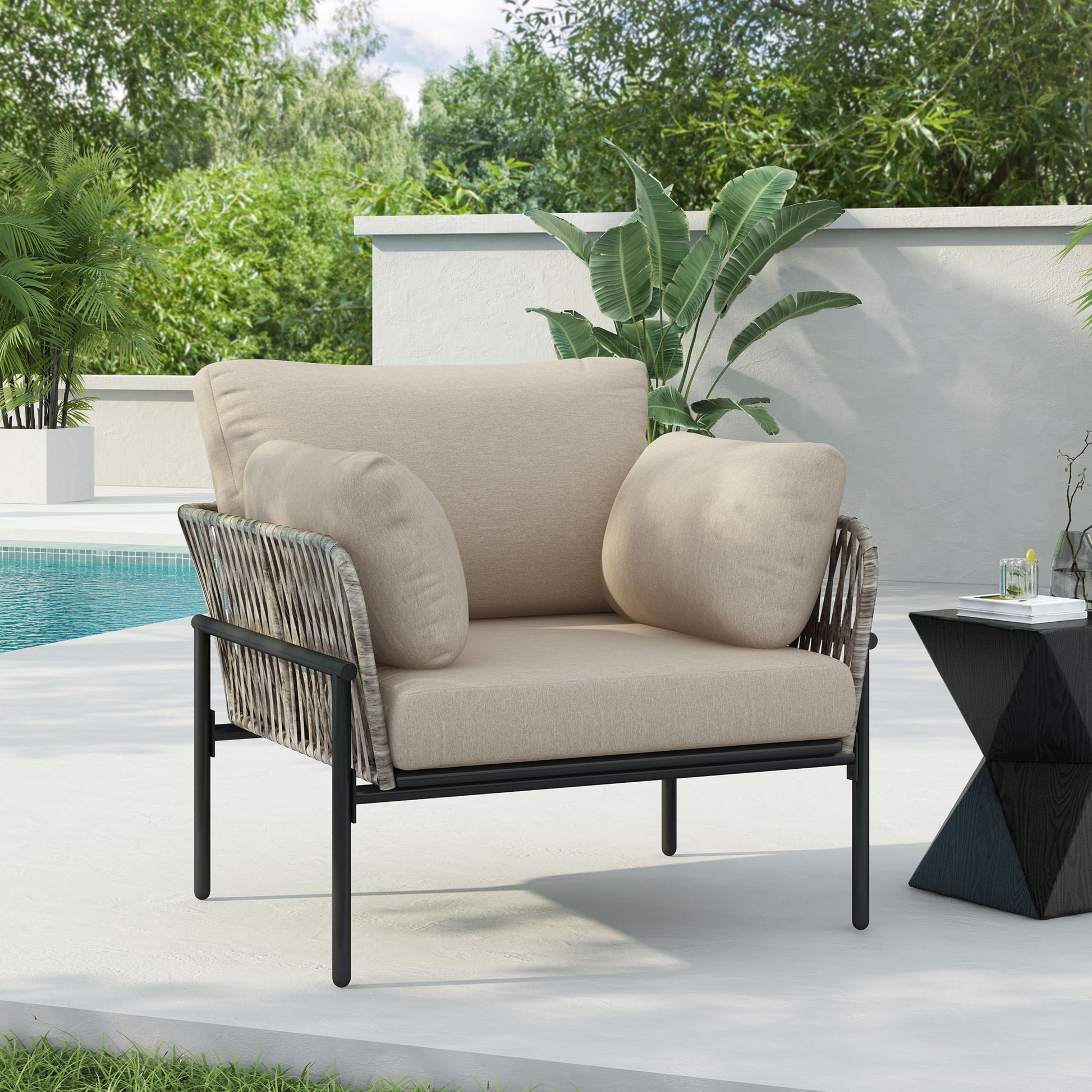 Rope Lounge Chair With Cushions For Modern Spaces Noble House