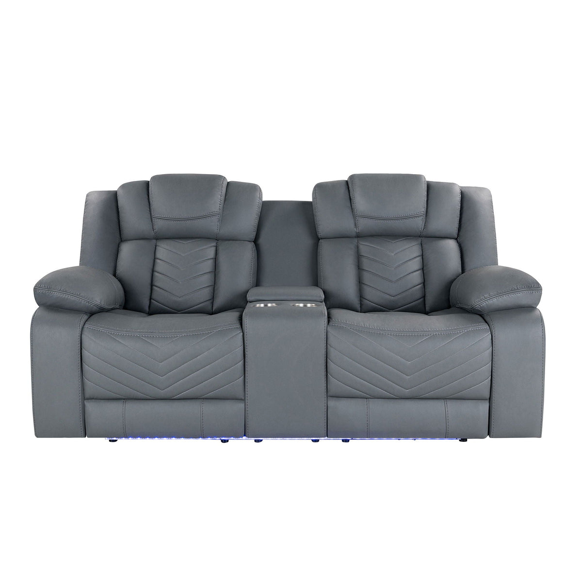 Raize - 10 Power Console Reclining Loveseat With LED And Immersive Sound - Gray Global Furniture USA