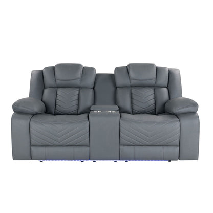 Raize - 10 Power Console Reclining Loveseat With LED And Immersive Sound - Gray Global Furniture USA