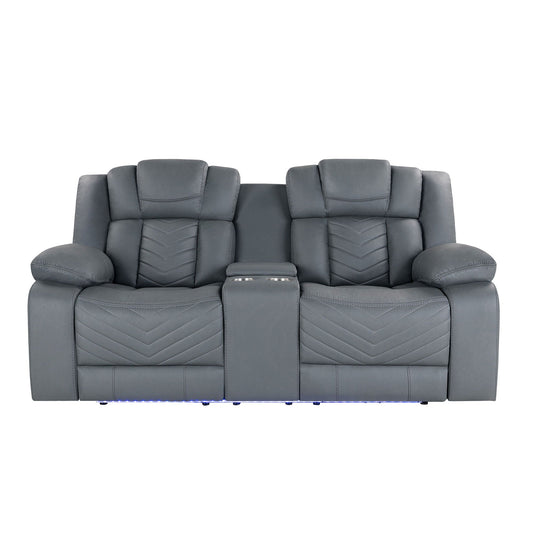 Raize - 10 Power Console Reclining Loveseat With LED And Immersive Sound - Gray Global Furniture USA