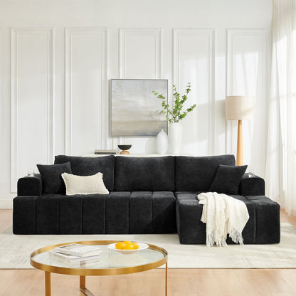 L - Shaped Sectional Sofa With Cup Holders & Side Pockets Home Essentials