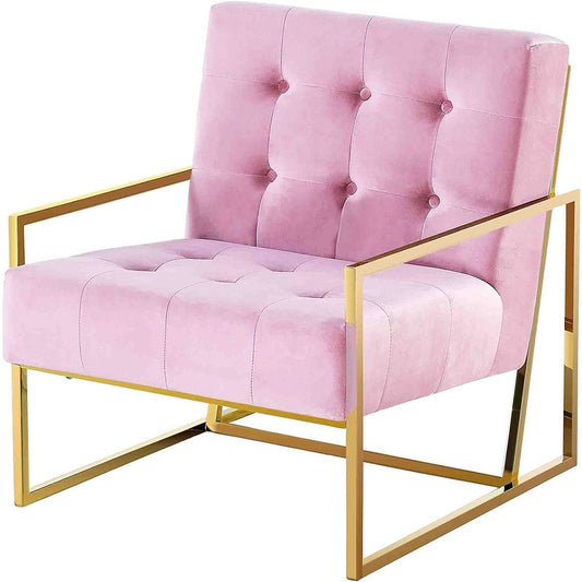 Tufted Accent Armchair With Frame For Living Room - Pink / Gold Home Essentials
