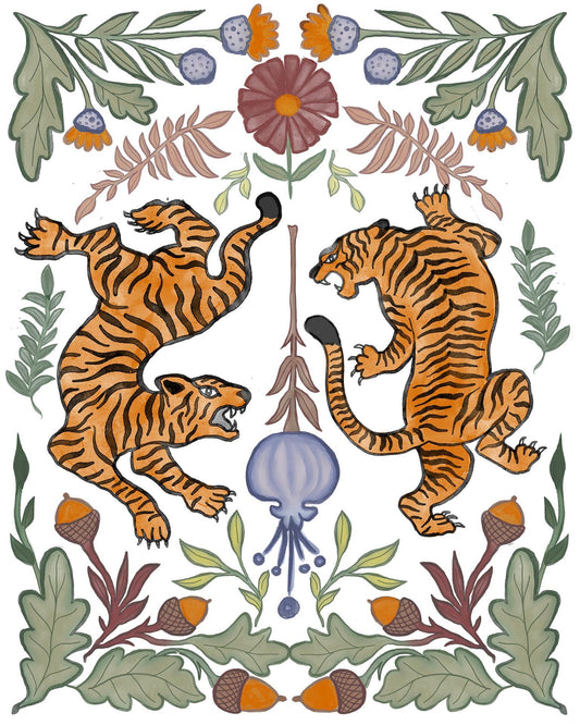 Tiger Duo By Elizabeth Medley (Small) - Orange Classy Art