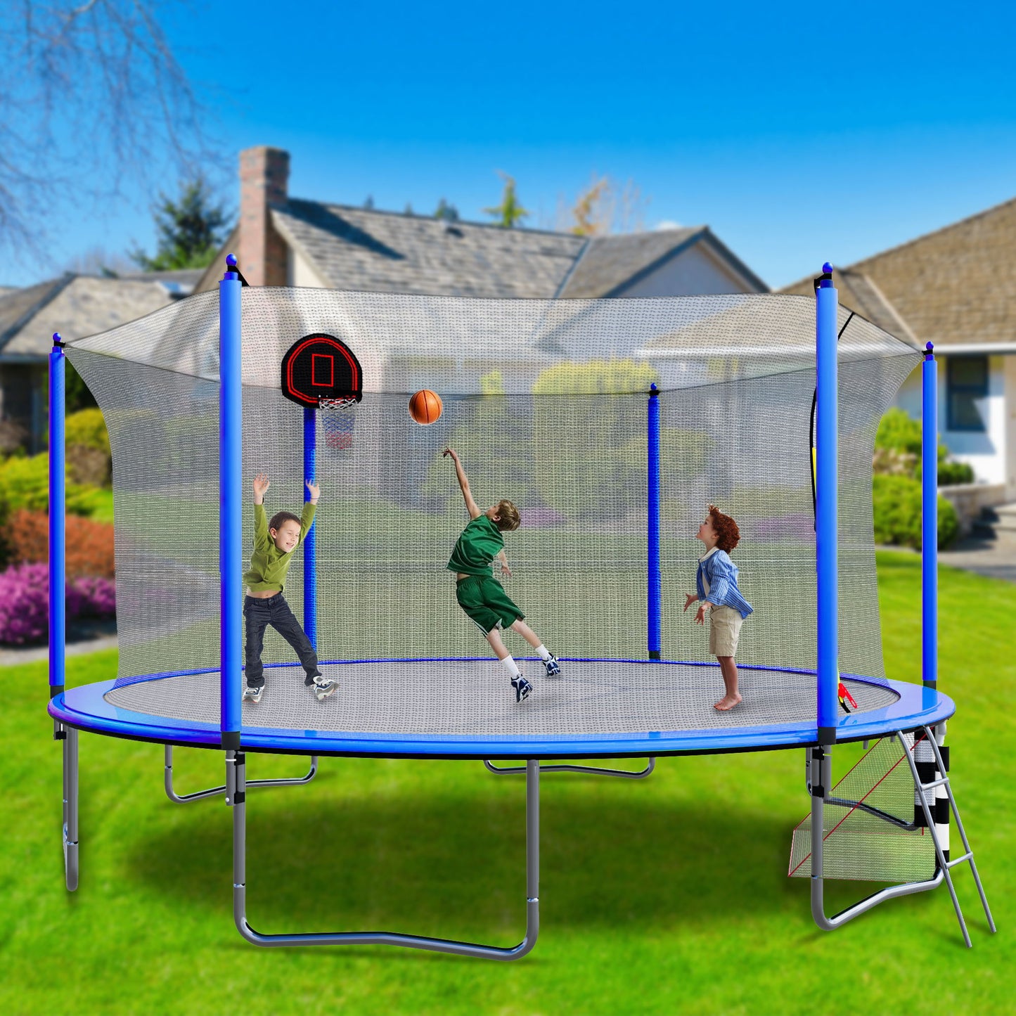 16Ft Trampoline With Basketball Hoop Pump And Ladder (Inner Safety Enclosure) With Soccer Goal Daily Nest
