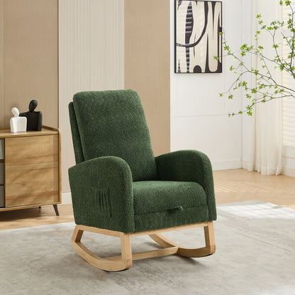 High Back Glider Rocking Chair With Retractable Footrest And Rubber Wood Legs Home Essentials
