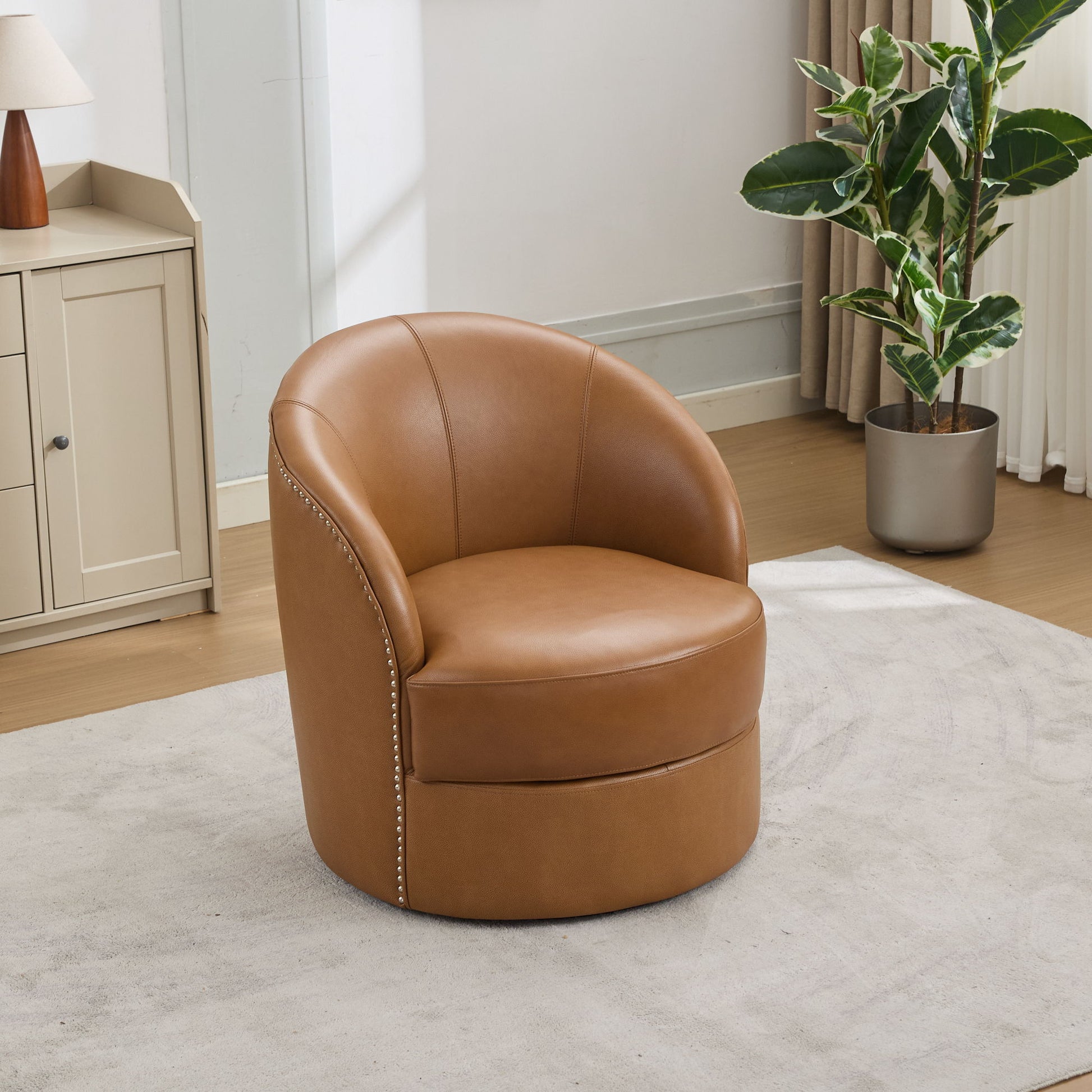 Swivel Accent Chair With 360° Smooth Spin - Black / Light Brown / Silver Home Essentials