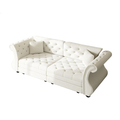 Oversized Chesterfield Pull Out Sofa Bed, Roll Arm Couch With Flower Tufting For Living Room Home Essentials