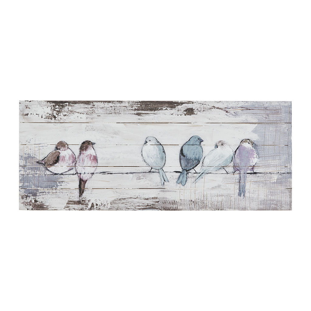 Perched Birds - Hand Painted Plank - White / Gray Madison Park