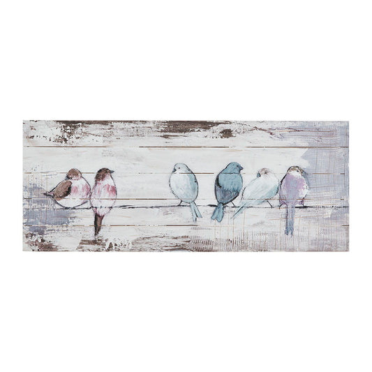 Perched Birds - Hand Painted Plank - White / Gray Madison Park