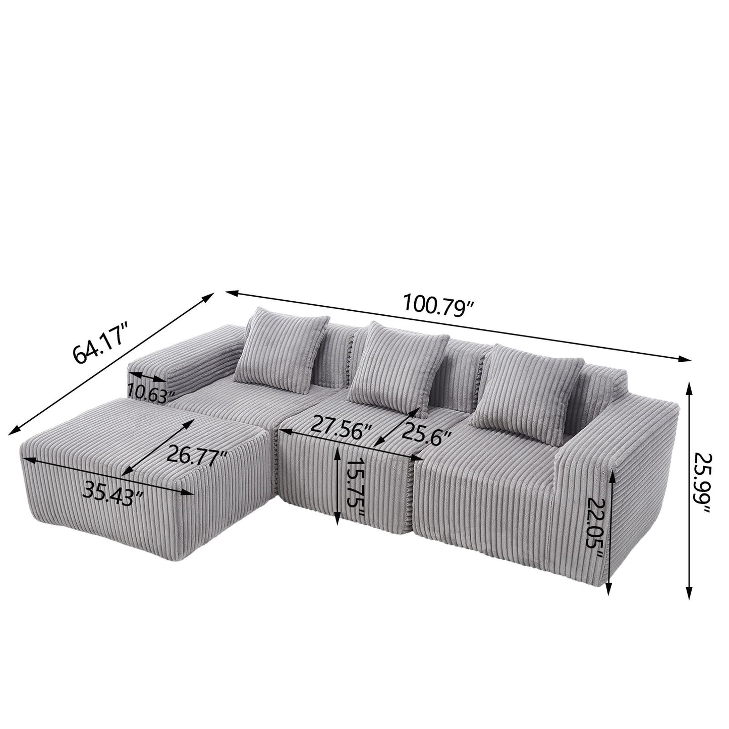L - Shape Modern Minimalist Modular Sectional Sofa, Upholstered Cloud Couch With Deep Seats Home Essentials