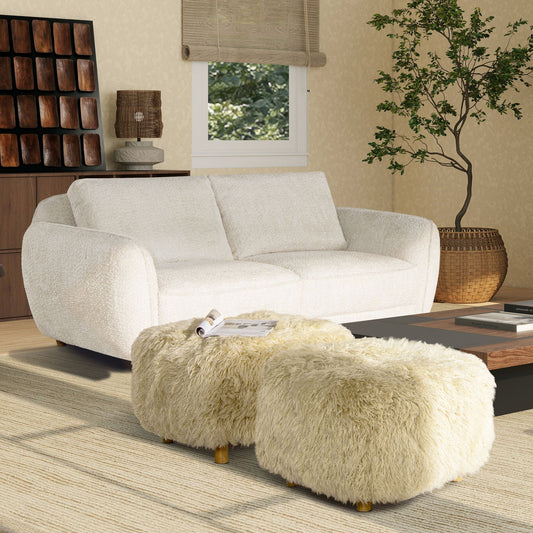 Enchante - New Zealand Sheepskin Rectangular Accent Ottoman - Taupe / Natural Jennifer Taylor Home