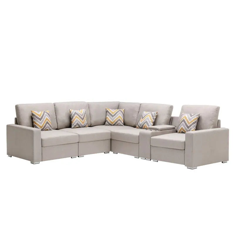 Nolan - Fabric 6 Piece Sectional Sofa With Pillows And Interchangeable Legs Lilola Home
