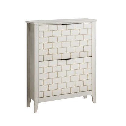Retro Shoe Storage Cabinet, Mid Century Vintage Freestanding With 2 Flip Drawers, Suitable For Entryway - Retro White / White / Vintage Daily Nest