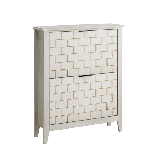 Retro Shoe Storage Cabinet, Mid Century Vintage Freestanding With 2 Flip Drawers, Suitable For Entryway - Retro White / White / Vintage