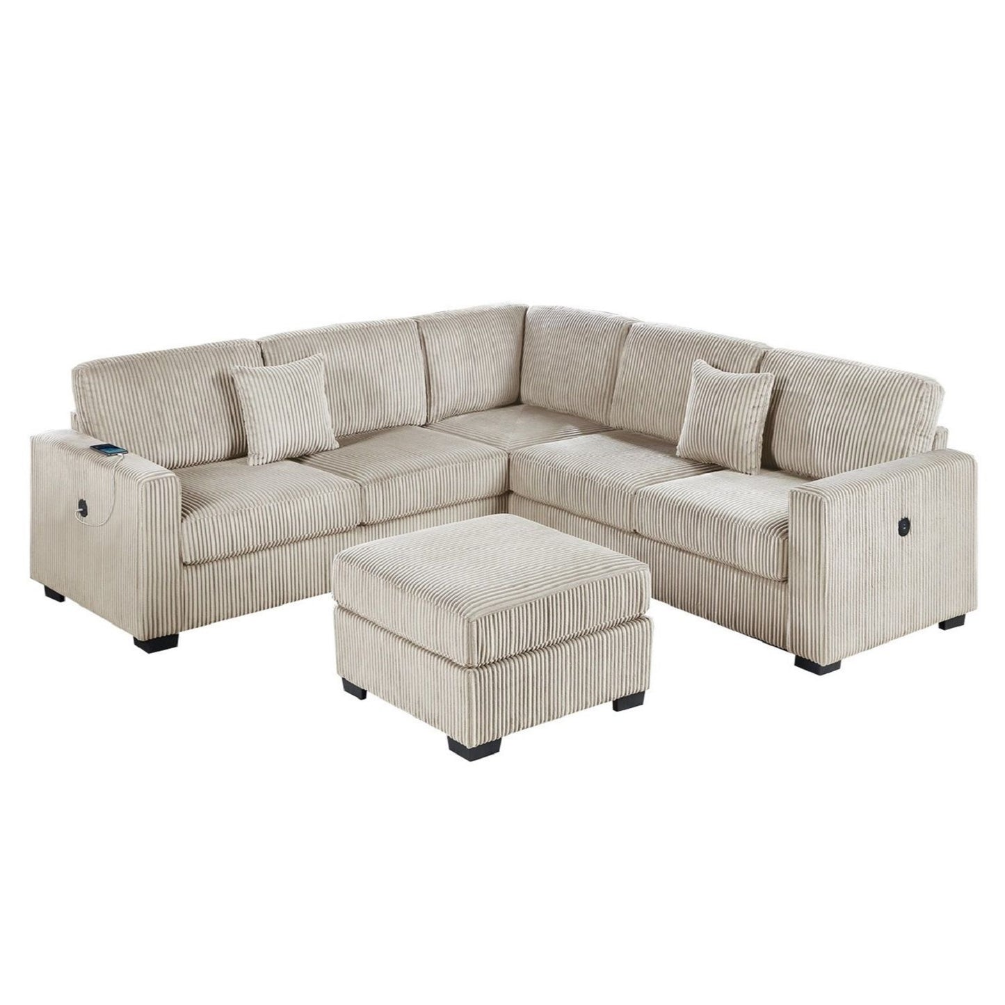 Upholstered L - Shaped 4 Piece Sectional Set With USB, Cocktail Ottoman Home Essentials