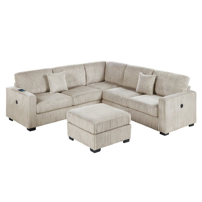 Upholstered L - Shaped 4 Piece Sectional Set With USB, Cocktail Ottoman Home Essentials