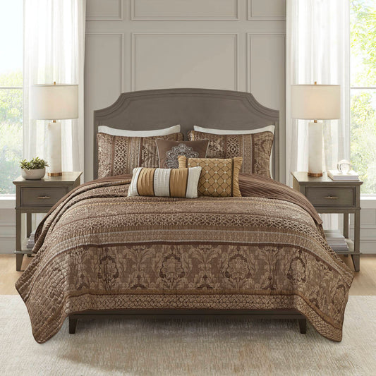 Bellagio - 6 Piece Reversible Coverlet Set - Brown / Gold Madison Park