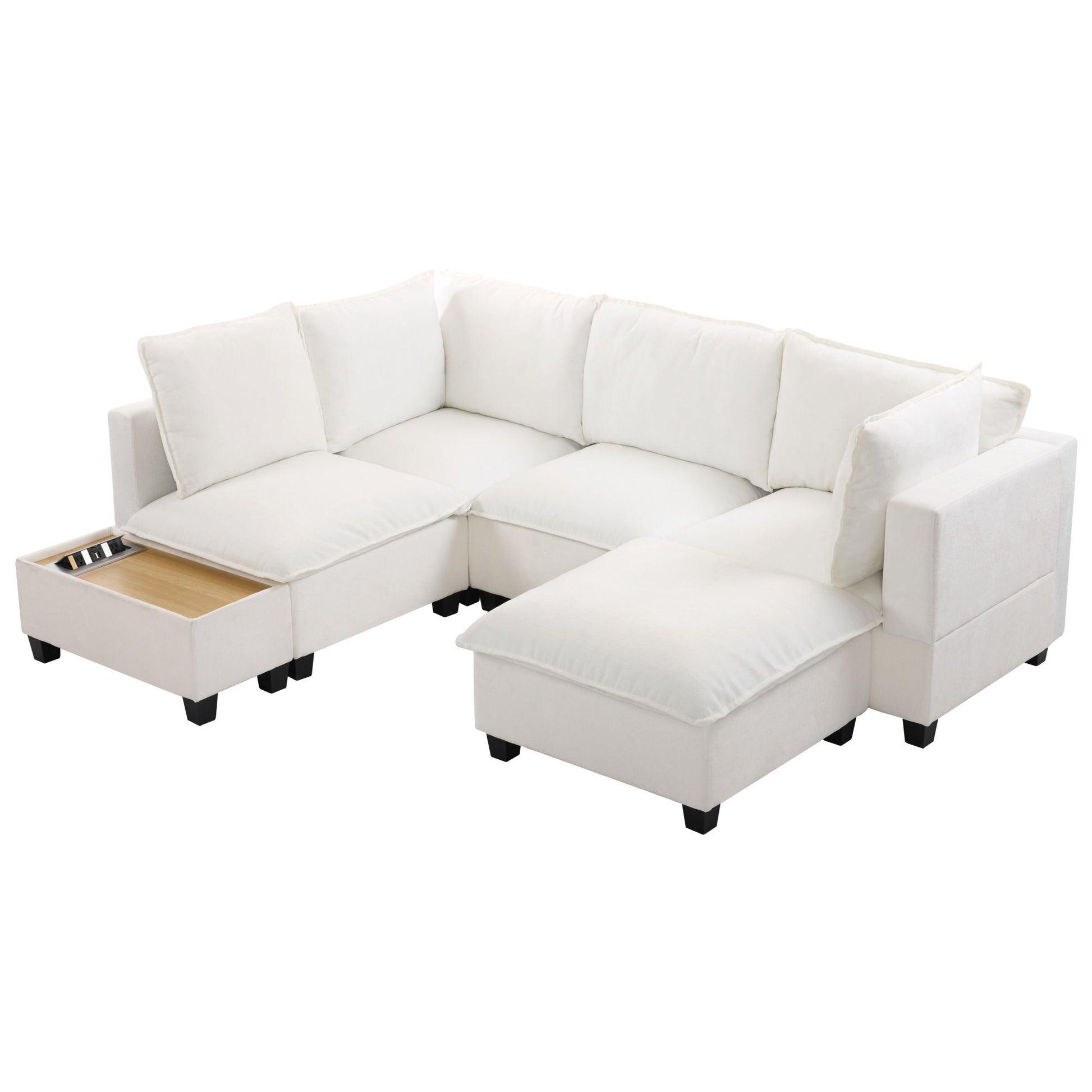 U-Shaped Sectional Modular Sofa With A Movable Ottoman, A Coffee Table With Hidden Charging Devices For Living Room Hearth and Haven