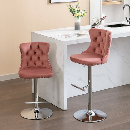 Swivel Velvet Barstools Adjusatble Seat Height From 25-33", Modern Upholstered Chrome Base Bar Stools With Backs Comfortable Tufted For Home Pub And Kitchen Island (Set of 2) Home Essentials