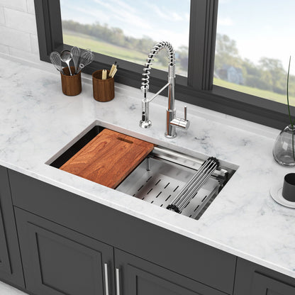 Undermount Kitchen Sink, Single Bowl With Ledge Workstation, 16 Gauge Stainless Steel - Brushed Nickel Daily Nest