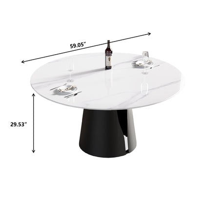 59.05" Modern Artificial Stone Round Carbon Steel Base Dining Table - White / Black Home Essentials