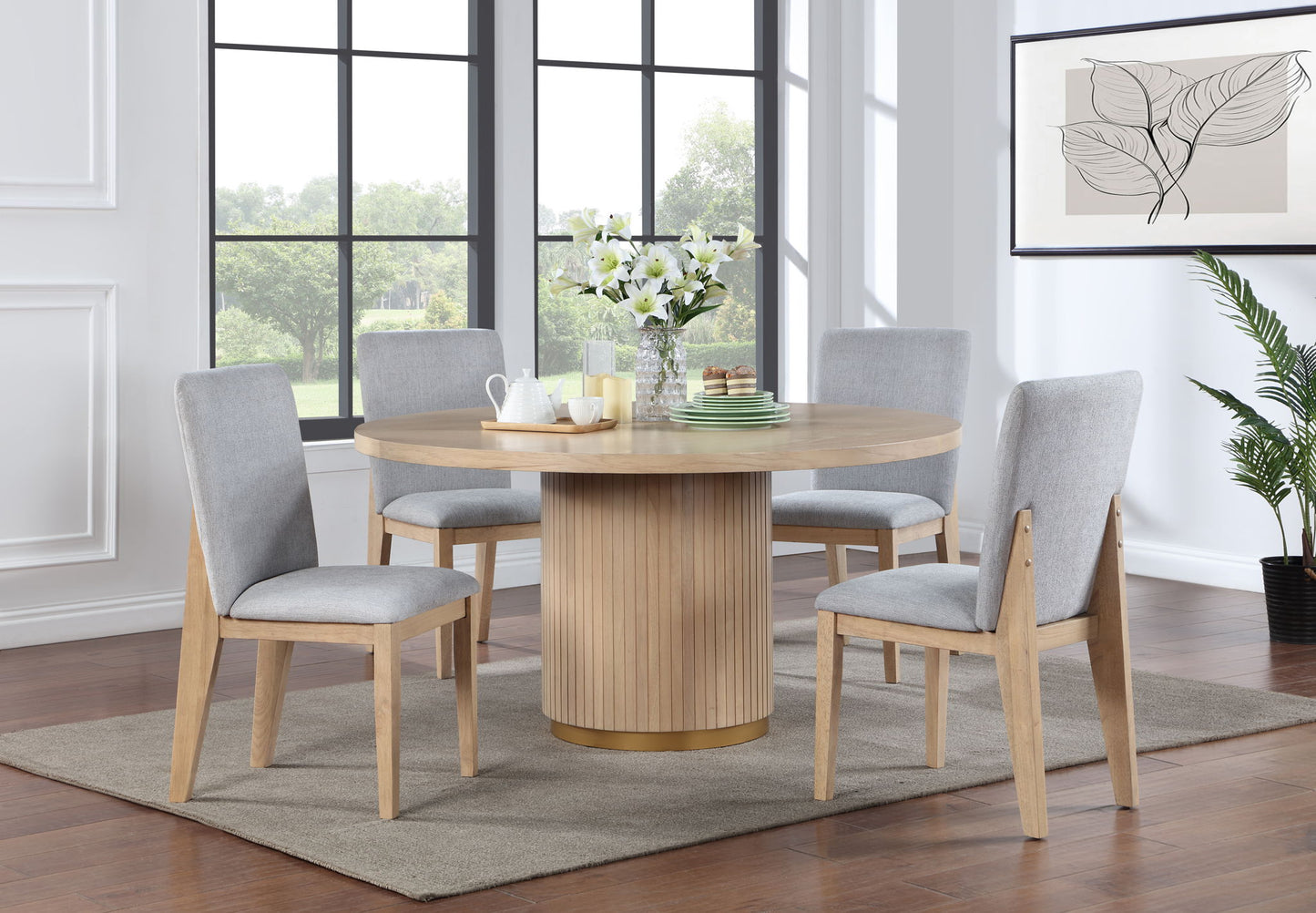 Caspian - 5 Piece Round Dining Table Set With Chairs - Oak Lilola Home