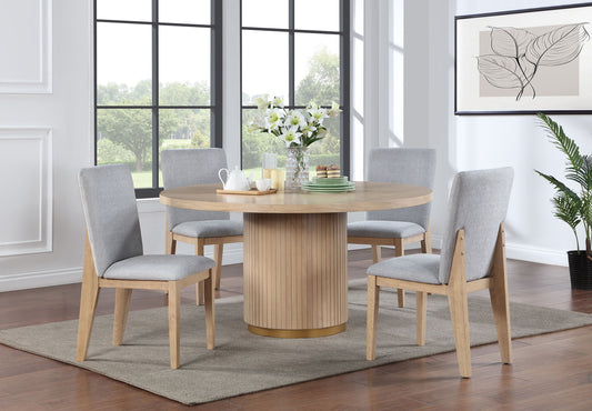 Caspian - 5 Piece Round Dining Table Set With Chairs - Oak Lilola Home