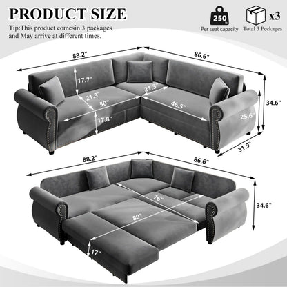 L-Shaped Sofa Couch With Pull-Out Bed Home Essentials
