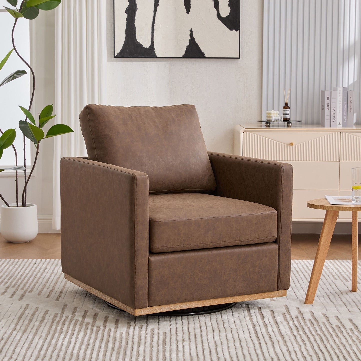 Modern Upholstered Square Swivel Accent Chair With 360 Degree Rotation Home Essentials