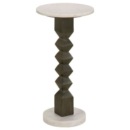 Colette - Round Marble Top Side Table - White And Dark Gray Coaster Fine Furniture