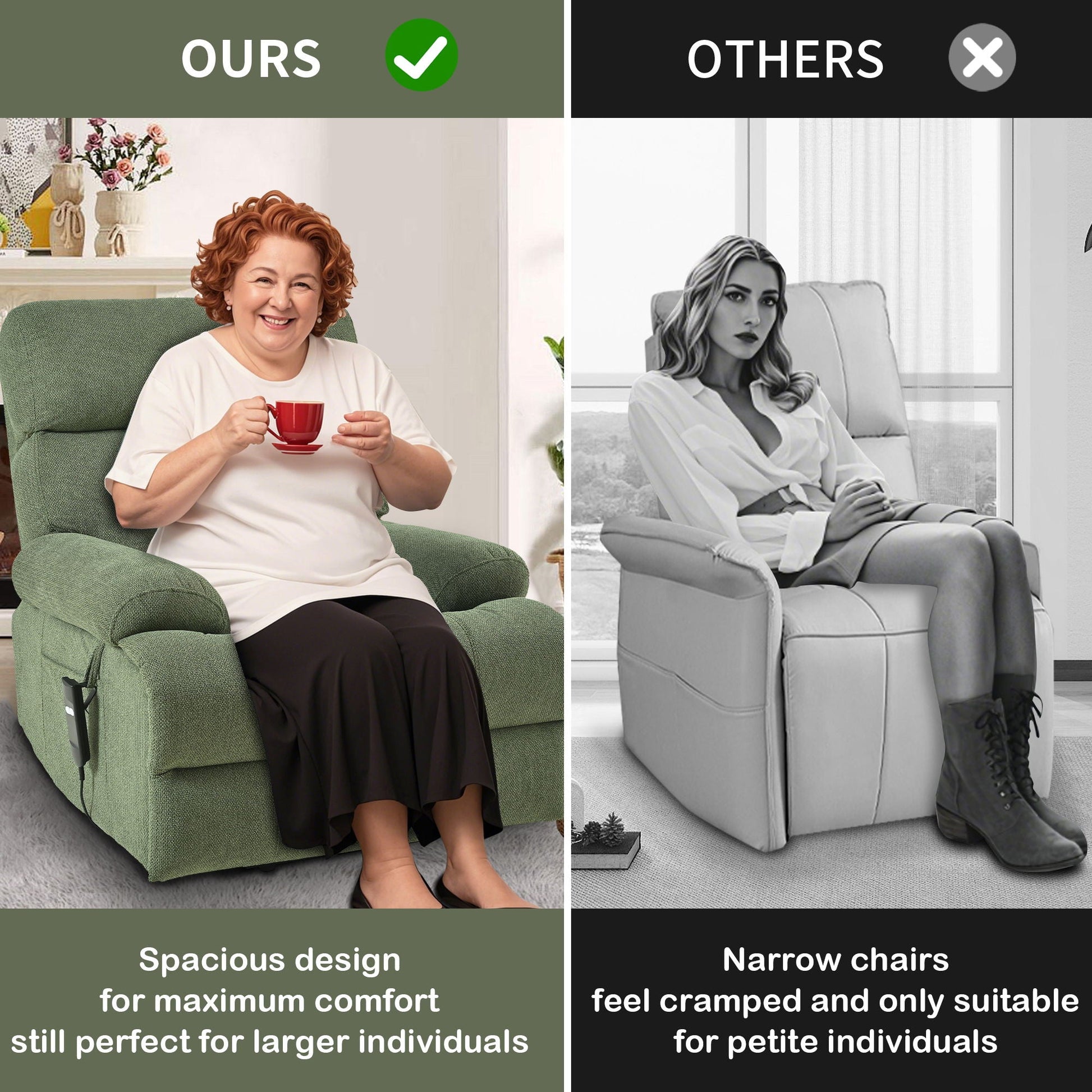 Oversized Power Lift Recliner Chai With Remote Control, Side Pocket, Spacious Seat Home Essentials