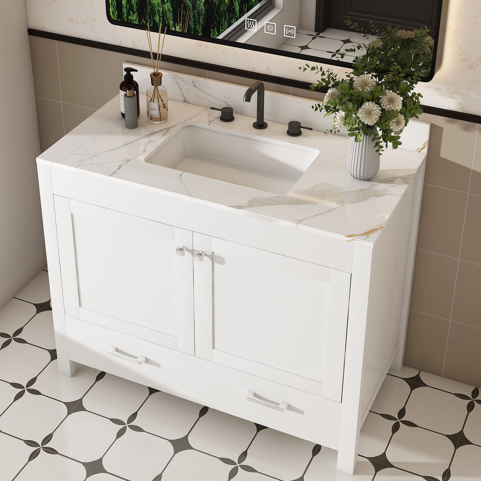 43" Bathroom Vanity, Multi Functional Cabinet With Doors And Drawer - White Home Essentials