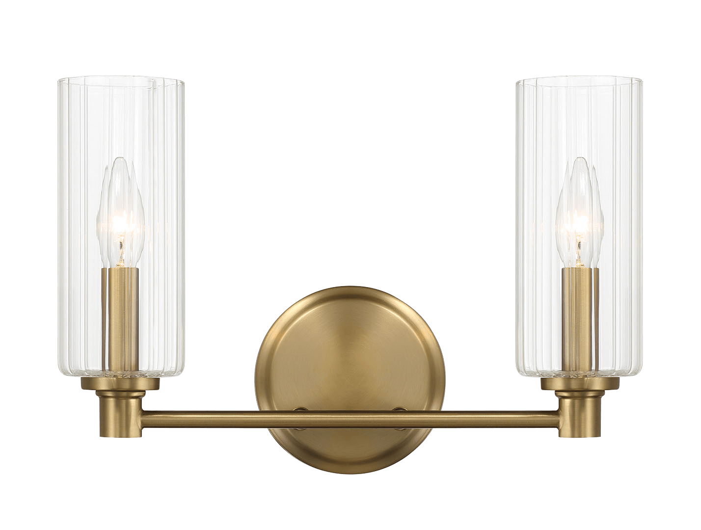 Regal - Double Light Vanity With Clear Ribbed Satin - Antique Brass / Clear Ashcroft Furniture